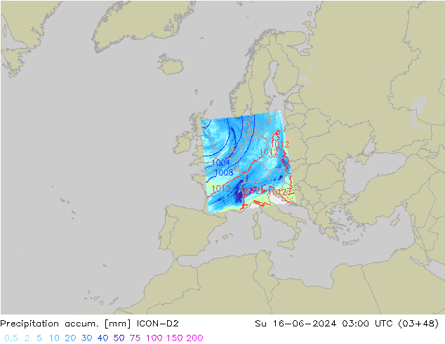 Precipitation accum. ICON-D2 Ne 16.06.2024 03 UTC