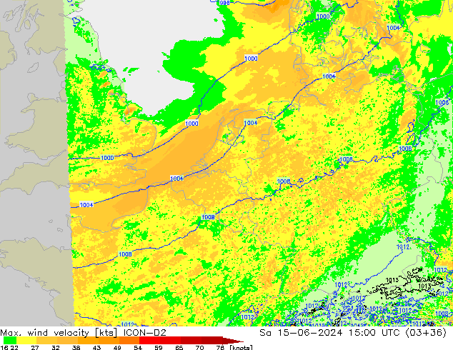 Maks. Rüzgar Hızı ICON-D2 Cts 15.06.2024 15 UTC