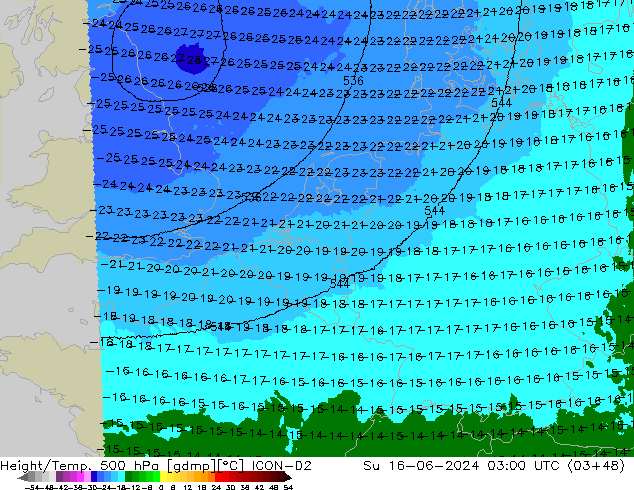 Height/Temp. 500 hPa ICON-D2 dom 16.06.2024 03 UTC