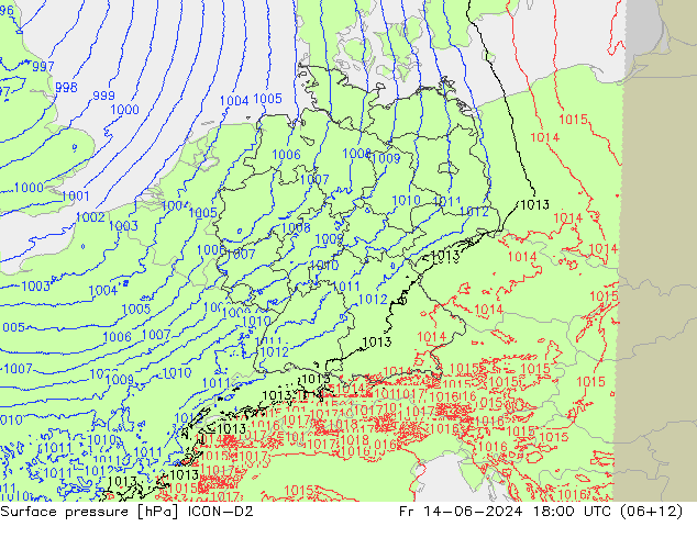 Luchtdruk (Grond) ICON-D2 vr 14.06.2024 18 UTC