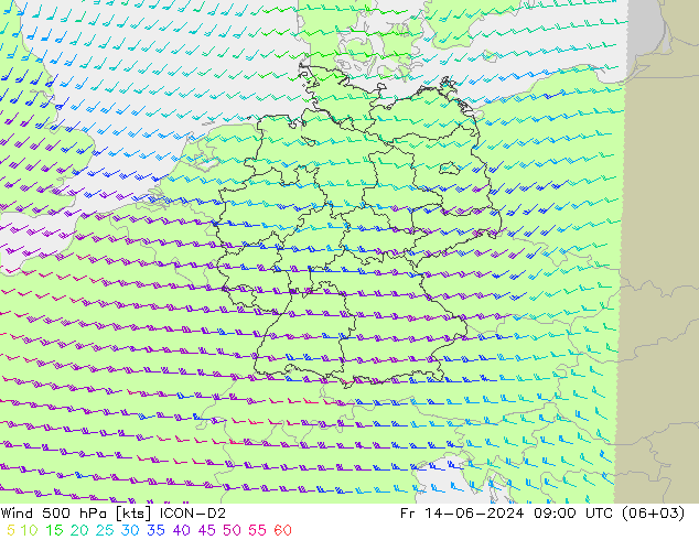 Vento 500 hPa ICON-D2 Sex 14.06.2024 09 UTC