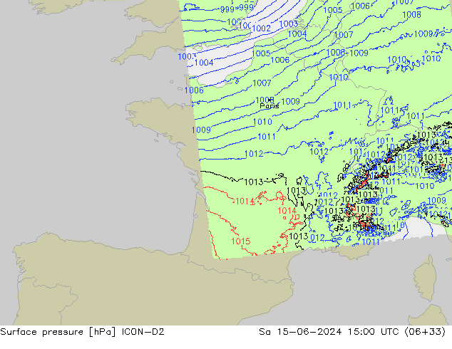 приземное давление ICON-D2 сб 15.06.2024 15 UTC