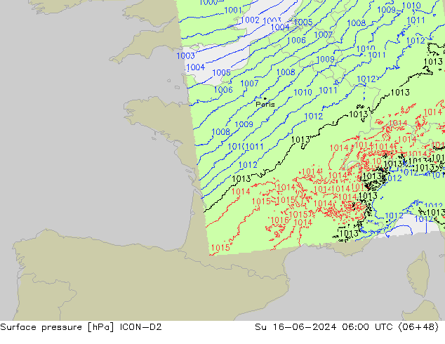 pressão do solo ICON-D2 Dom 16.06.2024 06 UTC