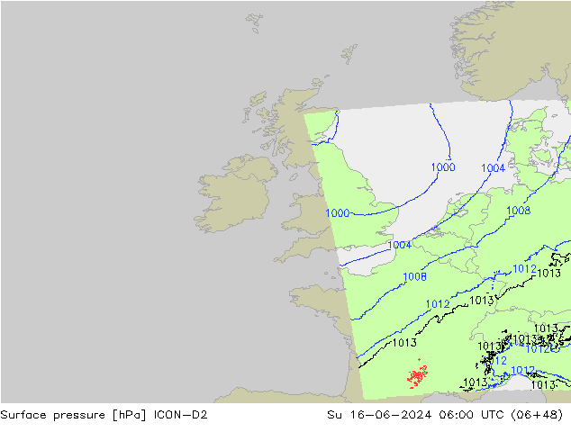 Surface pressure ICON-D2 Su 16.06.2024 06 UTC