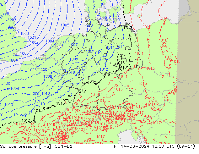 Luchtdruk (Grond) ICON-D2 vr 14.06.2024 10 UTC