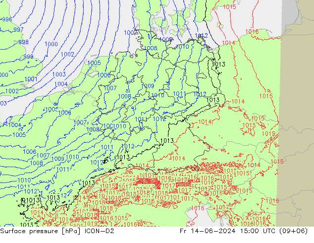 приземное давление ICON-D2 пт 14.06.2024 15 UTC