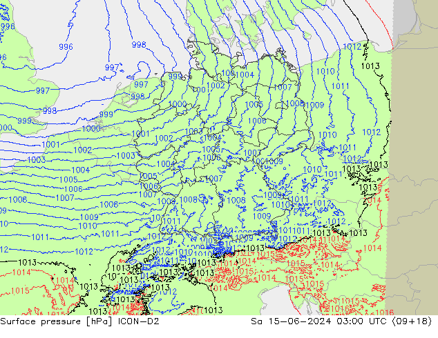 ciśnienie ICON-D2 so. 15.06.2024 03 UTC