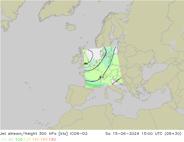Jet stream/Height 300 hPa ICON-D2 Sa 15.06.2024 15 UTC