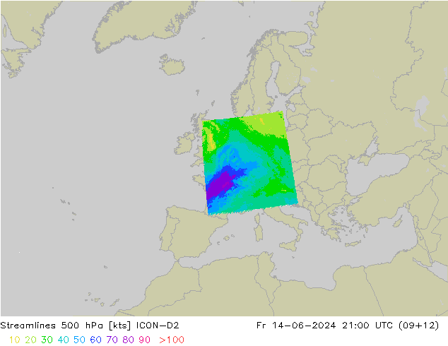 Rüzgar 500 hPa ICON-D2 Cu 14.06.2024 21 UTC