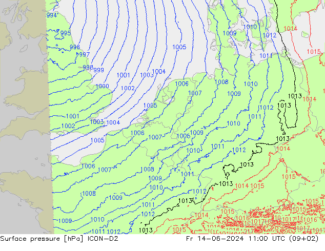 приземное давление ICON-D2 пт 14.06.2024 11 UTC