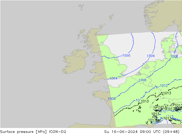 pression de l'air ICON-D2 dim 16.06.2024 09 UTC