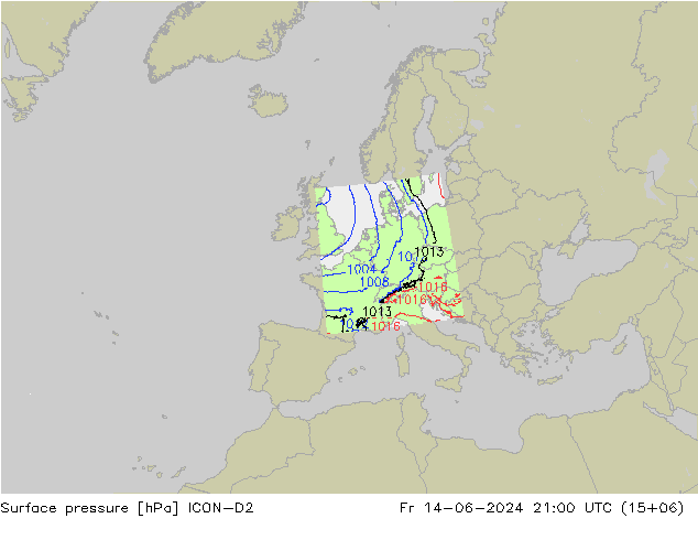 приземное давление ICON-D2 пт 14.06.2024 21 UTC