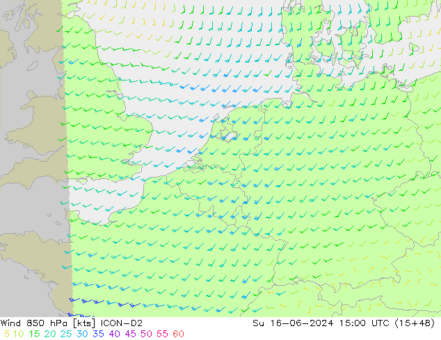 ветер 850 гПа ICON-D2 Вс 16.06.2024 15 UTC