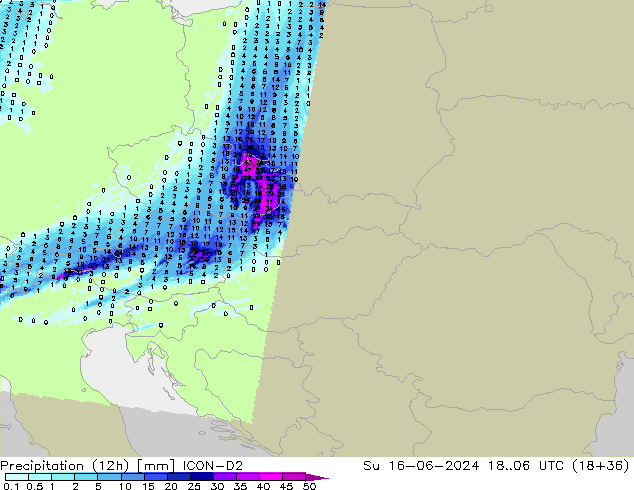 Precipitação (12h) ICON-D2 Dom 16.06.2024 06 UTC