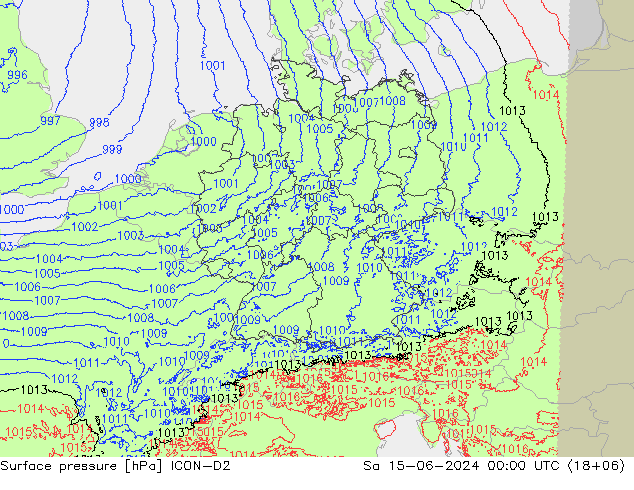 Atmosférický tlak ICON-D2 So 15.06.2024 00 UTC