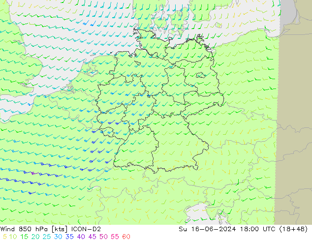 Wind 850 hPa ICON-D2 Su 16.06.2024 18 UTC