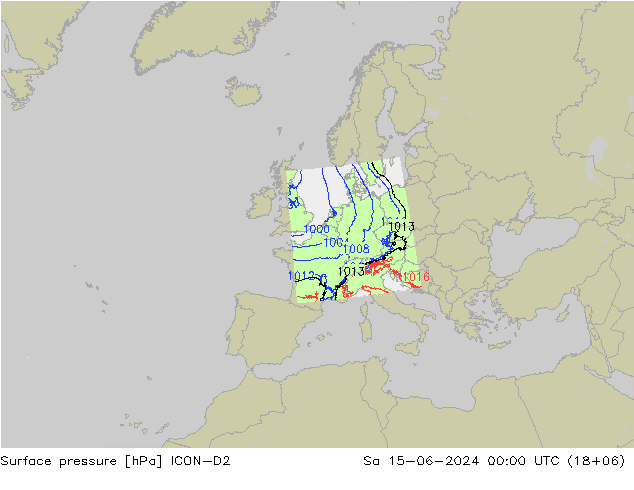 Atmosférický tlak ICON-D2 So 15.06.2024 00 UTC