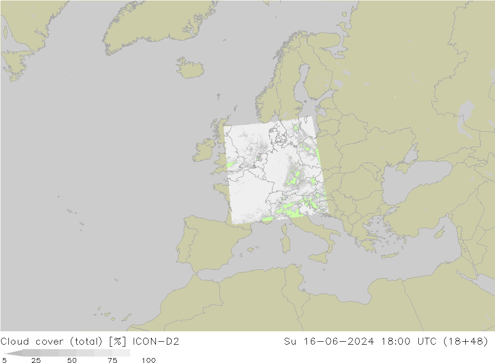 Bulutlar (toplam) ICON-D2 Paz 16.06.2024 18 UTC