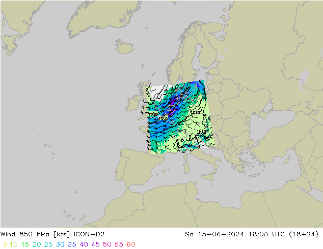 Wind 850 hPa ICON-D2 So 15.06.2024 18 UTC