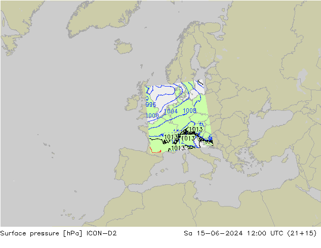 ciśnienie ICON-D2 so. 15.06.2024 12 UTC