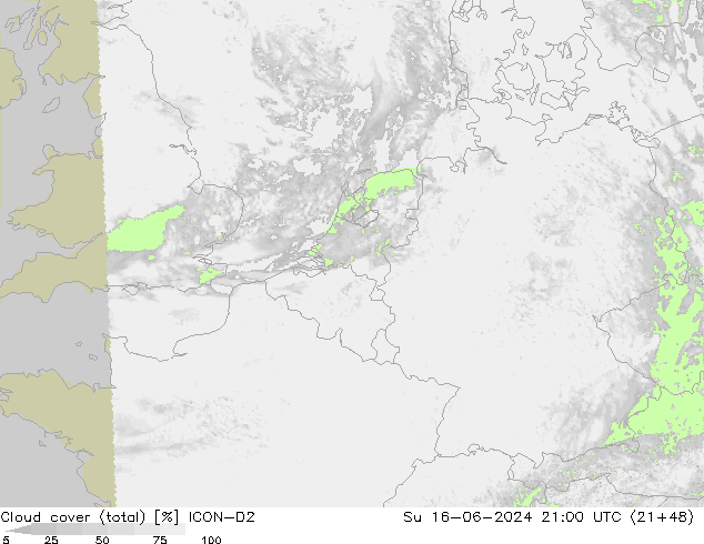 Wolken (gesamt) ICON-D2 So 16.06.2024 21 UTC