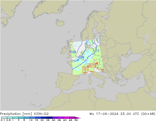 Precipitation ICON-D2 Mo 17.06.2024 00 UTC