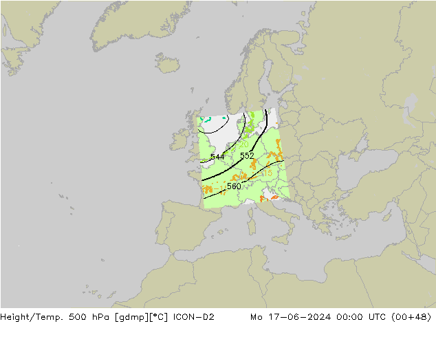 Height/Temp. 500 hPa ICON-D2 Mo 17.06.2024 00 UTC