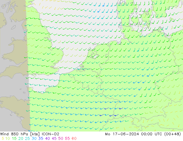 Wind 850 hPa ICON-D2 Po 17.06.2024 00 UTC