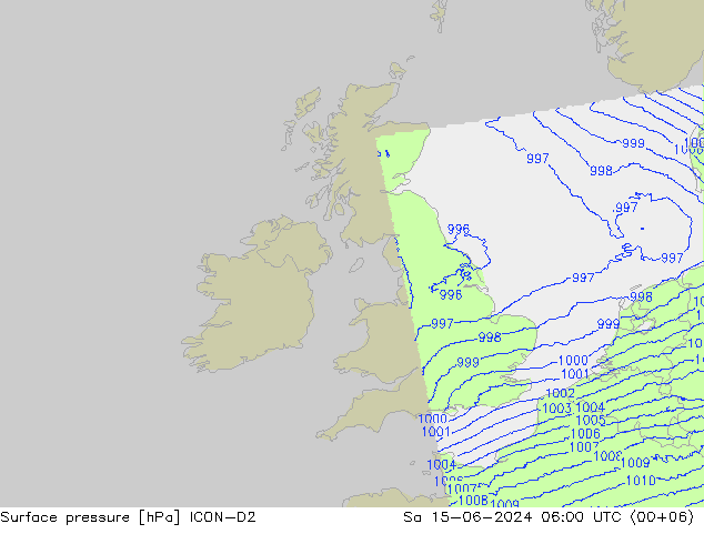 Surface pressure ICON-D2 Sa 15.06.2024 06 UTC