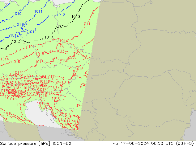 Surface pressure ICON-D2 Mo 17.06.2024 06 UTC