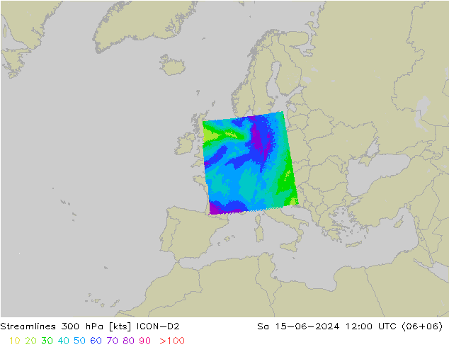 风 300 hPa ICON-D2 星期六 15.06.2024 12 UTC