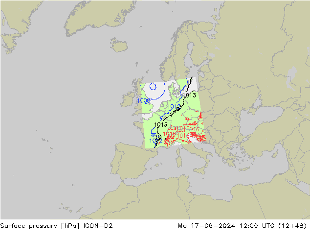 Luchtdruk (Grond) ICON-D2 ma 17.06.2024 12 UTC