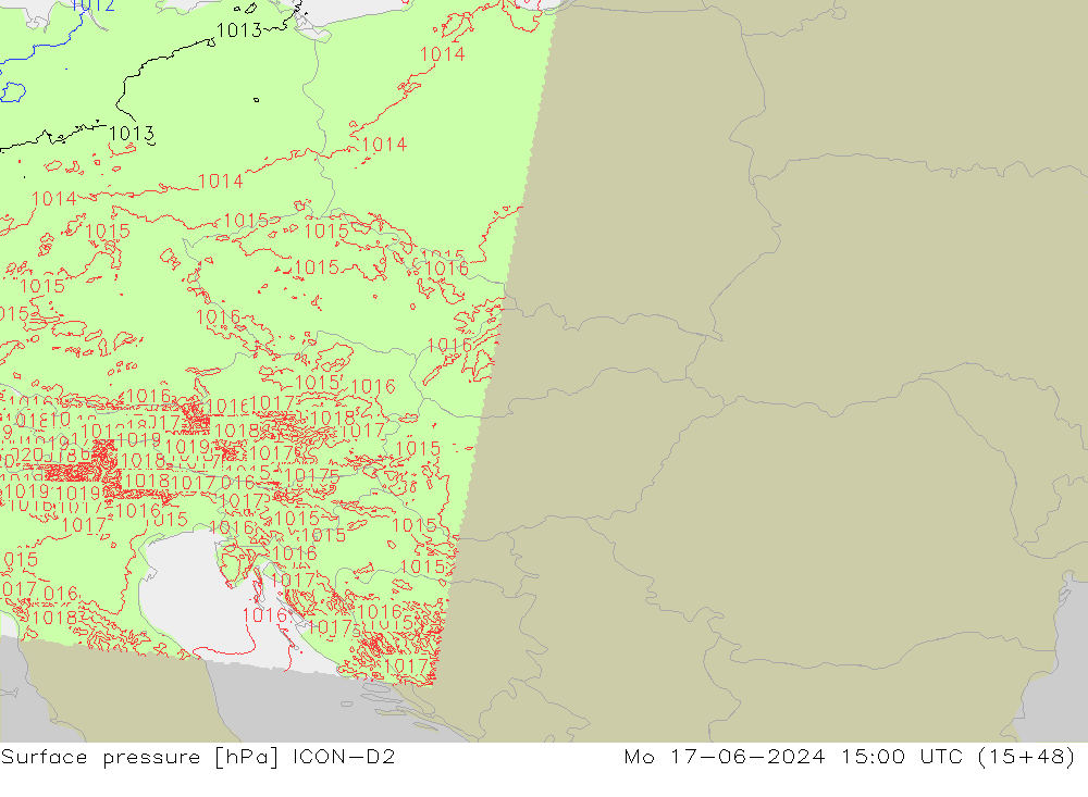 ciśnienie ICON-D2 pon. 17.06.2024 15 UTC