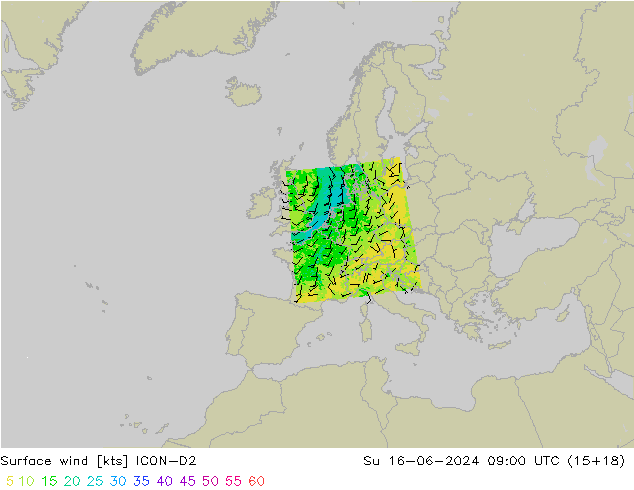 Bodenwind ICON-D2 So 16.06.2024 09 UTC