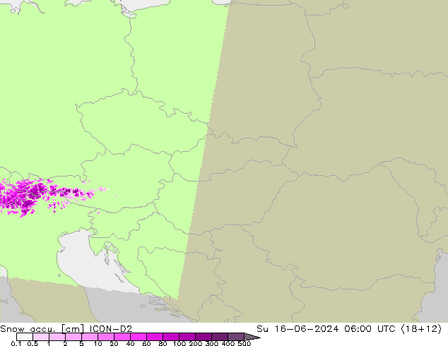 Snow accu. ICON-D2  16.06.2024 06 UTC