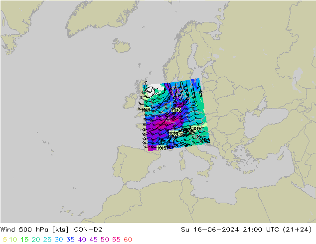 Wind 500 hPa ICON-D2 So 16.06.2024 21 UTC