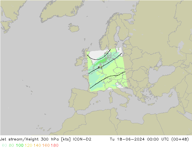 高速氣流 ICON-D2 星期二 18.06.2024 00 UTC