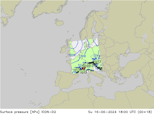 ciśnienie ICON-D2 nie. 16.06.2024 18 UTC