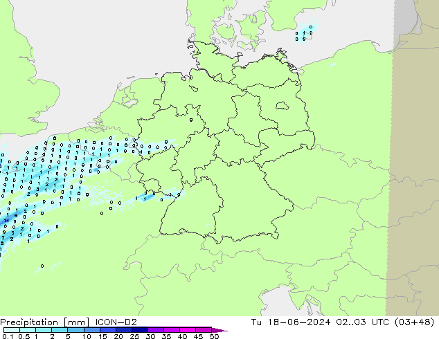 Precipitation ICON-D2 Tu 18.06.2024 03 UTC