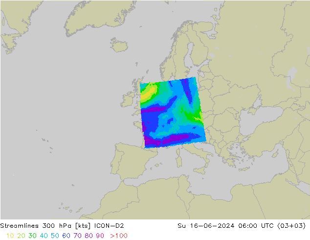 风 300 hPa ICON-D2 星期日 16.06.2024 06 UTC