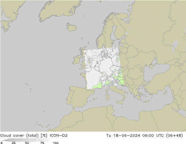 Bulutlar (toplam) ICON-D2 Sa 18.06.2024 06 UTC