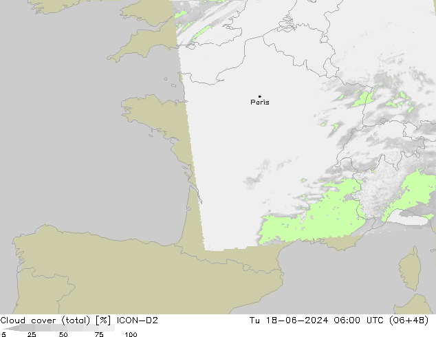 Bewolking (Totaal) ICON-D2 di 18.06.2024 06 UTC