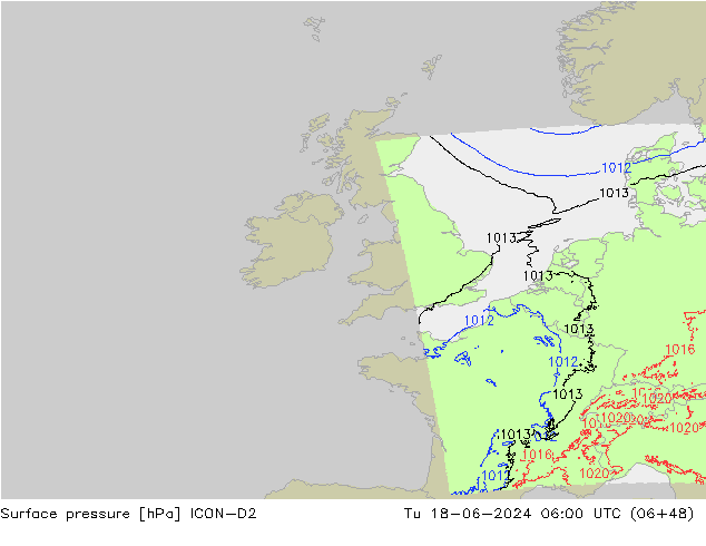 Bodendruck ICON-D2 Di 18.06.2024 06 UTC