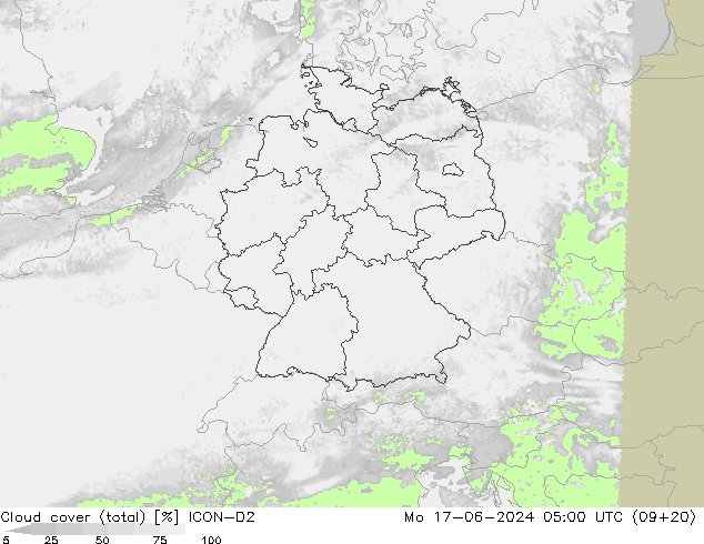 Bulutlar (toplam) ICON-D2 Pzt 17.06.2024 05 UTC