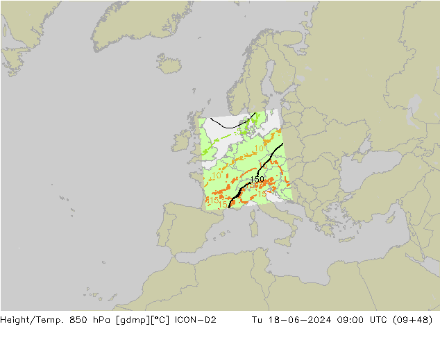 Geop./Temp. 850 hPa ICON-D2 mar 18.06.2024 09 UTC
