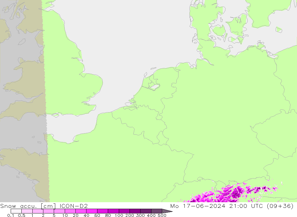 Totale sneeuw ICON-D2 ma 17.06.2024 21 UTC
