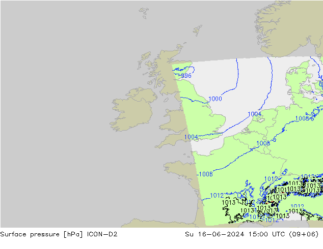 pressão do solo ICON-D2 Dom 16.06.2024 15 UTC