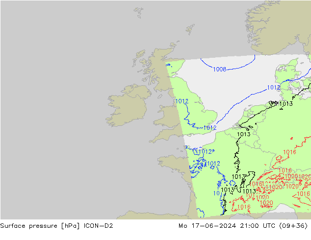 Luchtdruk (Grond) ICON-D2 ma 17.06.2024 21 UTC