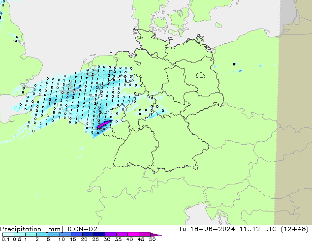 Precipitazione ICON-D2 mar 18.06.2024 12 UTC