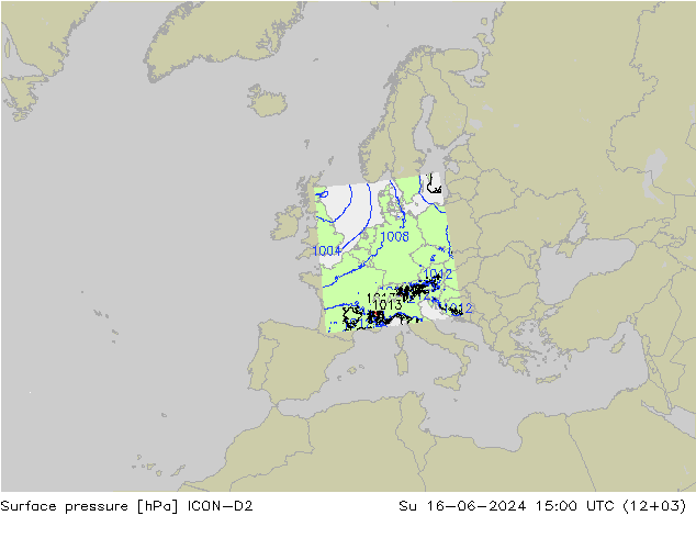 Bodendruck ICON-D2 So 16.06.2024 15 UTC